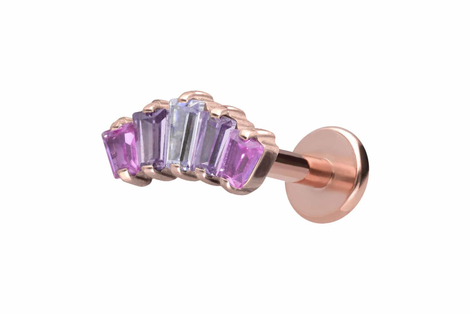 Titan Labret Piercing mit Innengewinde 5 EINGEFASSTE KRISTALLRECHTECKE